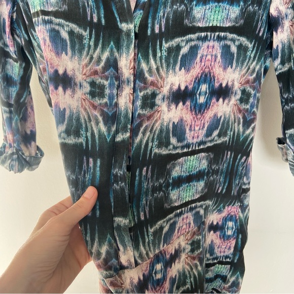 Rory Beca 100% Silk Tunic Top Teal Turquoise Purple Green Tie-Dye Marble Shirt - Picture 4 of 9